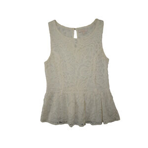 Montue Cream Lace Peplum Sleeveless Blouse Size Medium Romantic Feminine